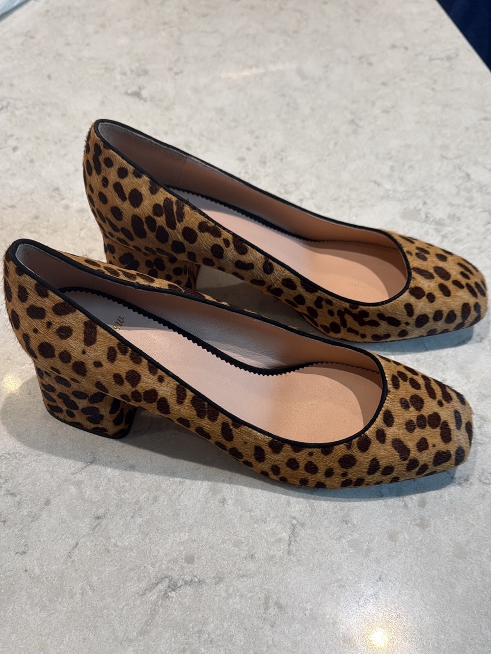 J.Crew Celia Leopard Calf Hair Block Heel Pumps Size 8.5